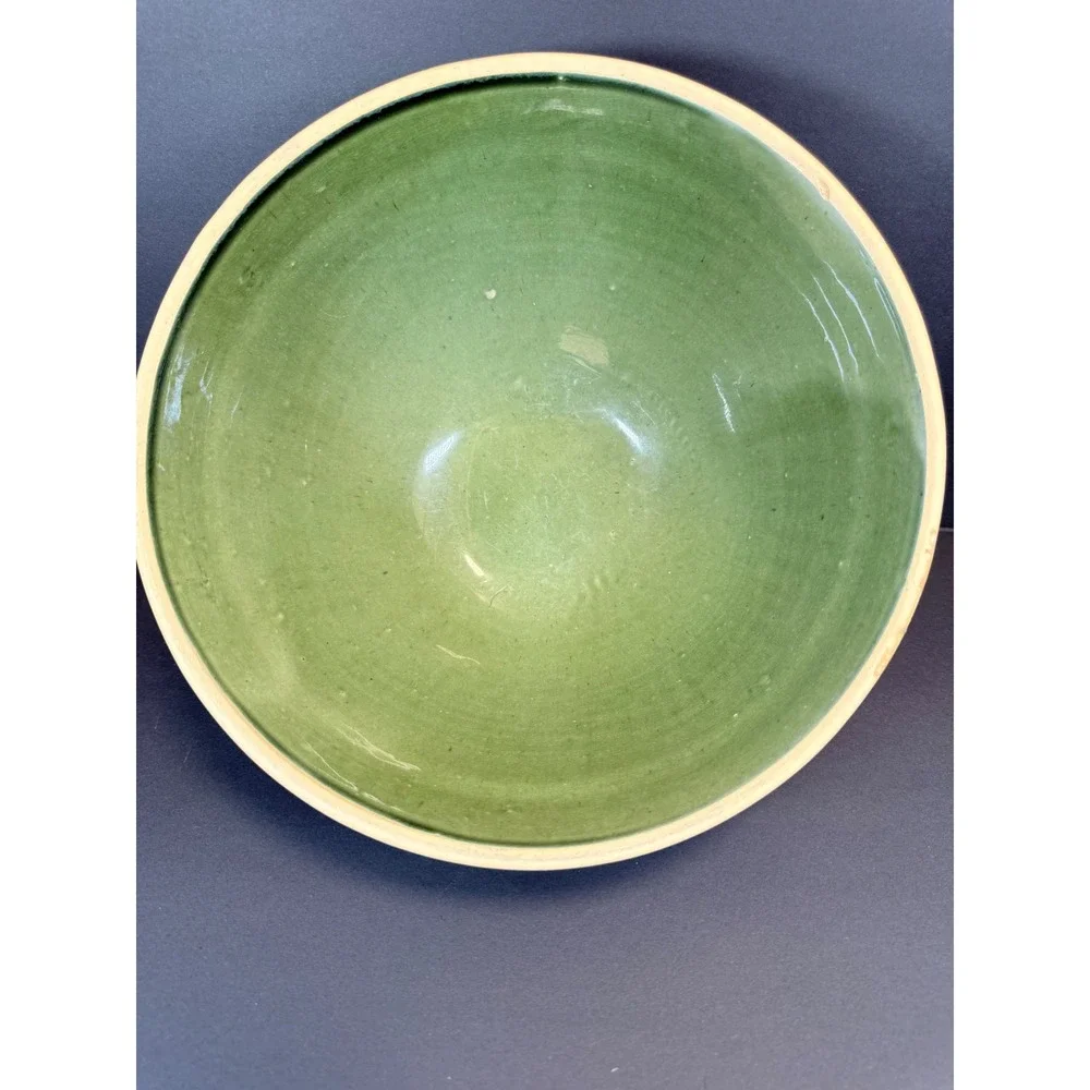 Vintage Green Glazed McCoy Sunburst Stoneware Mixing Bowl Farmhouse Cottagecore